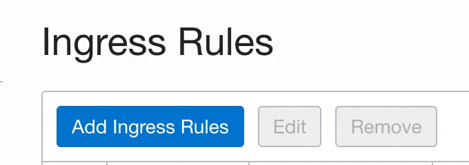 OCI console: Ingress Rules list on the security list with the Add Ingress Rules button