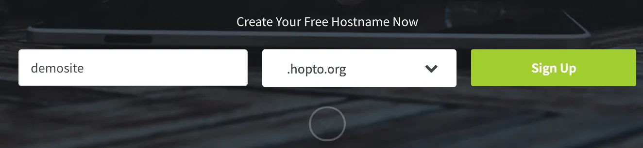 NoIP signup form registering a free hostname under the hopto.org domain